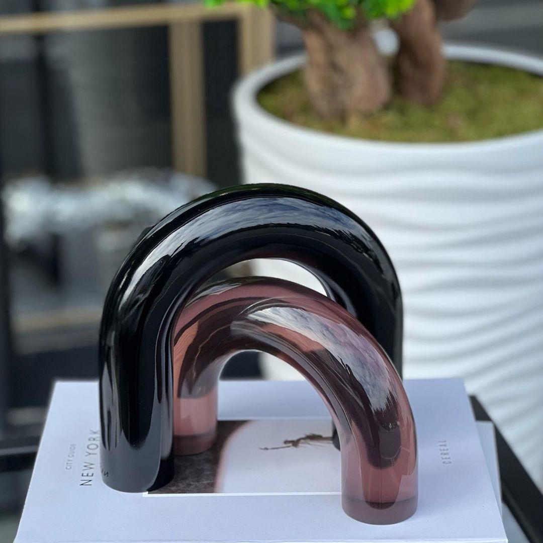 Reçine 2 Lİ Halka Tasarım Obje Siyah