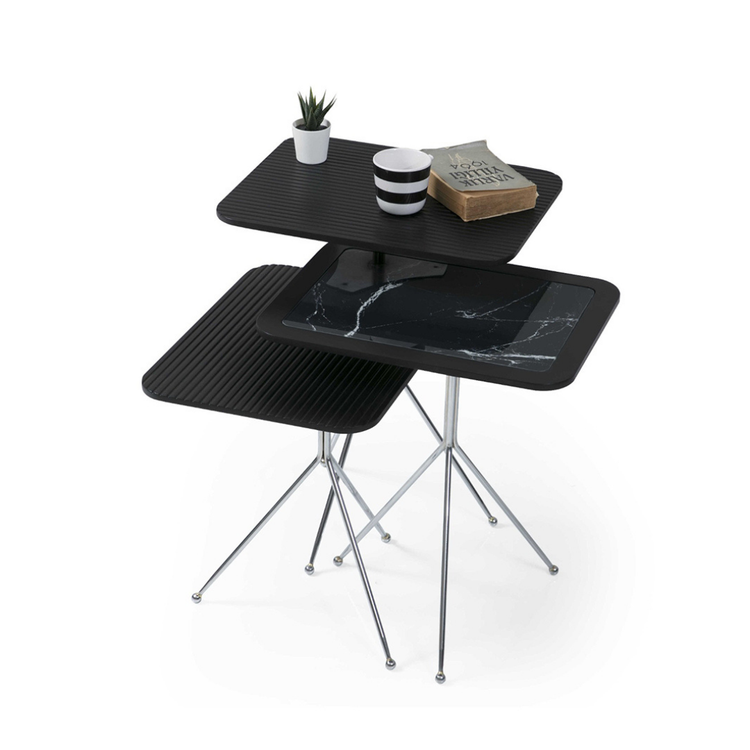 Diamond Siyah Krom Ayak Zigon Sehpa