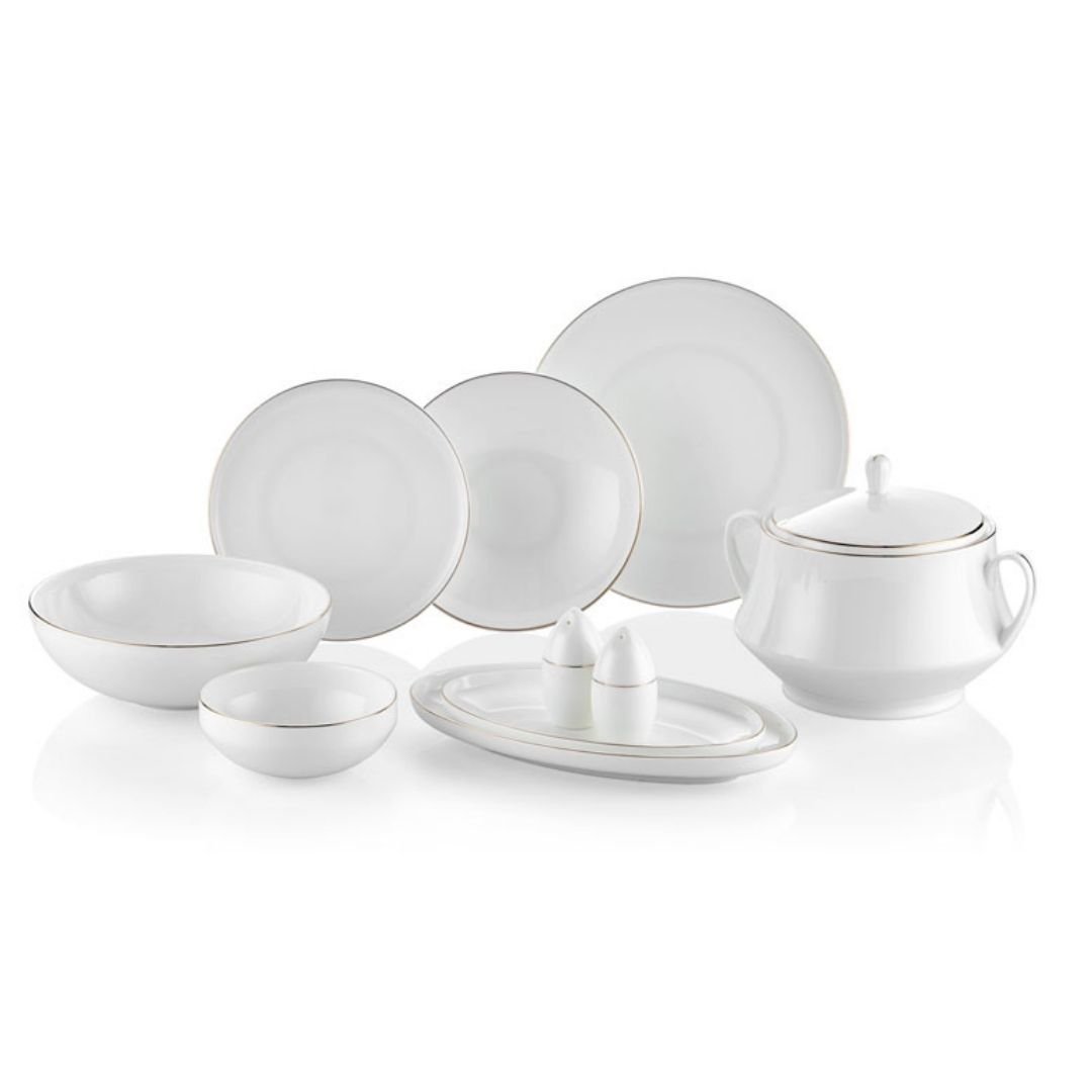 Joy Carmen Fine Bone Beyaz Gold 59 PRC Yemek Takımı