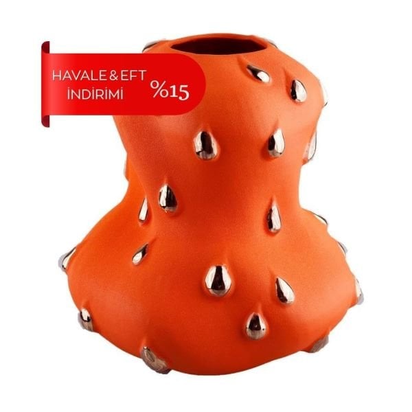 Luckyart Gold Damlalı Turuncu Vazo 33 Cm