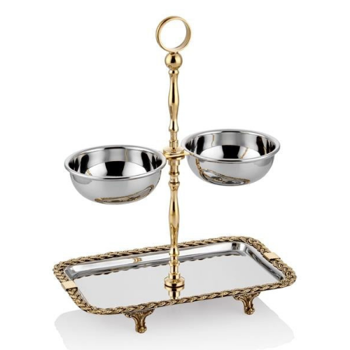 Blackpearl Halatlı Altı Dikdörtgen 2 Katlı Sunumluk 25x11x31 cm