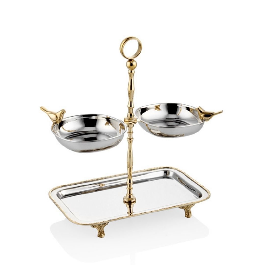 Blackpearl Kuşlu  Altı Dikdörtgen 2 Katlı Sunumluk 25x11x31 cm