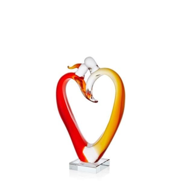 Heart Shape Couple Yellow Red Glass Decor
