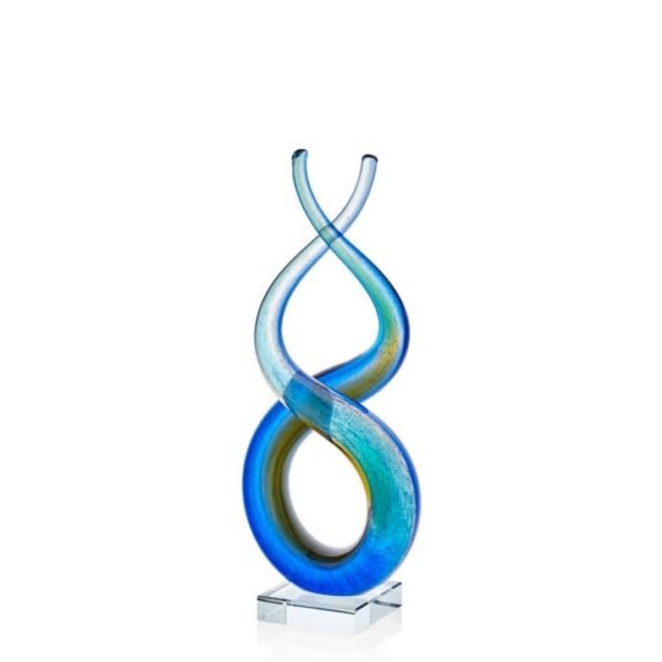 Spiral Ink Blue Yellow Glass Decor