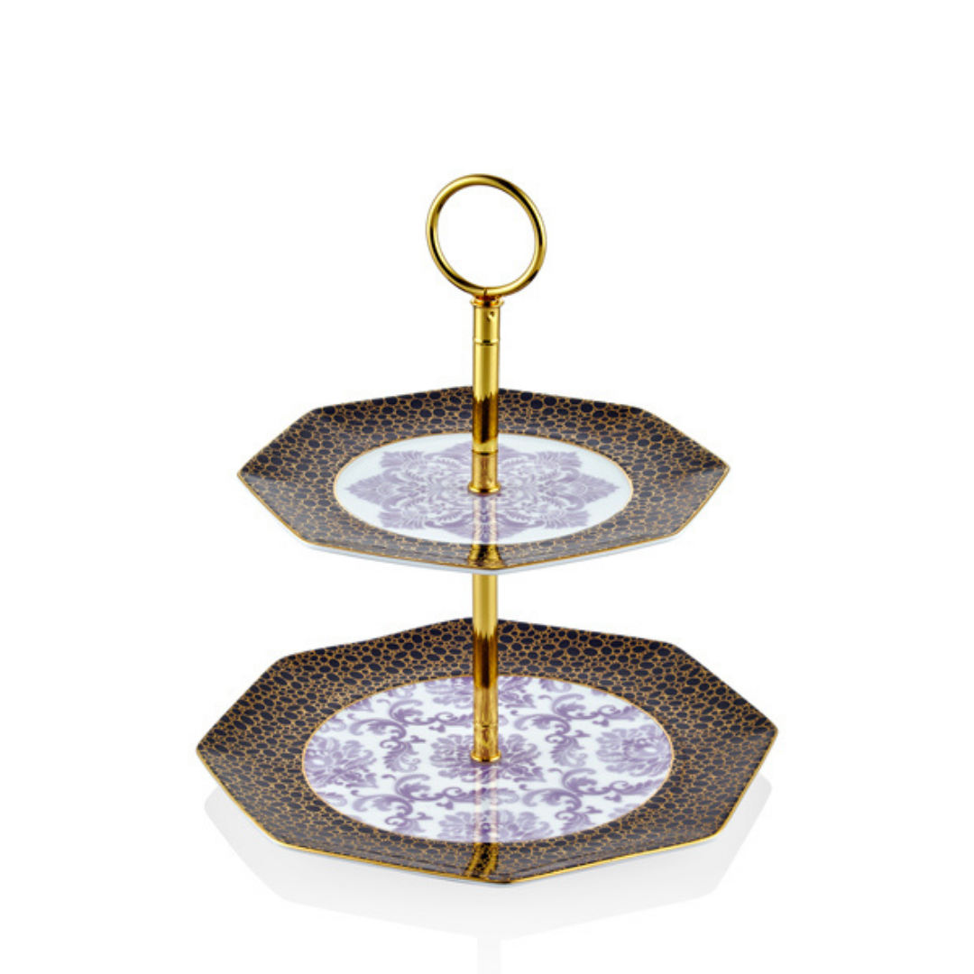 Tea Delight İki Katlı Kek Standı Iris Purple