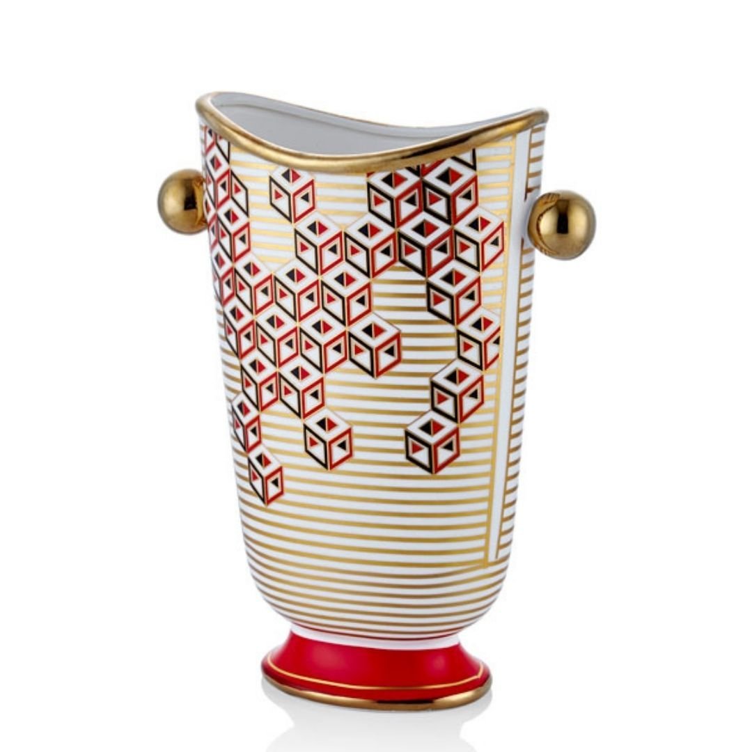 Kübik Tasarım Kulplu Elips Vazo 21X11X28 CM