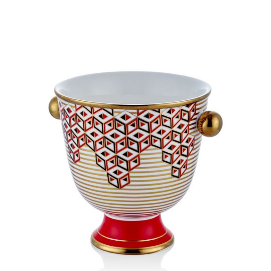 Kübik Tasarım Kulplu Yuvarlak Vazo 23X19X20 CM