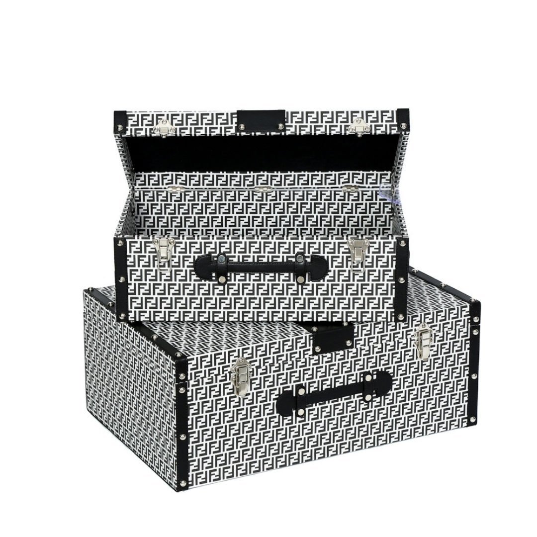 Ahşap Sandıklı İkili Sandık Bavul Siyah