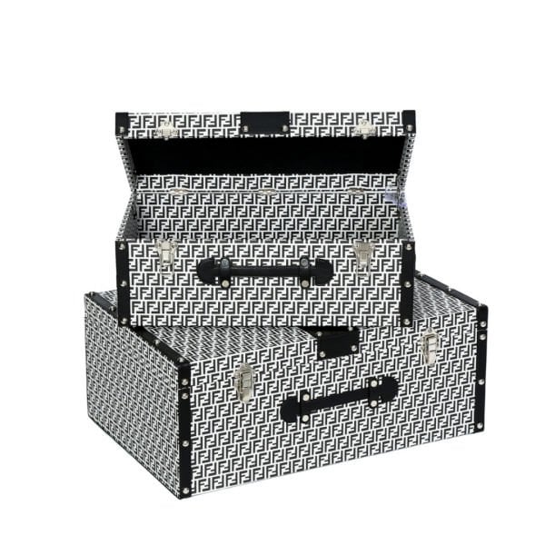 Ahşap Sandıklı İkili Sandık Bavul Siyah