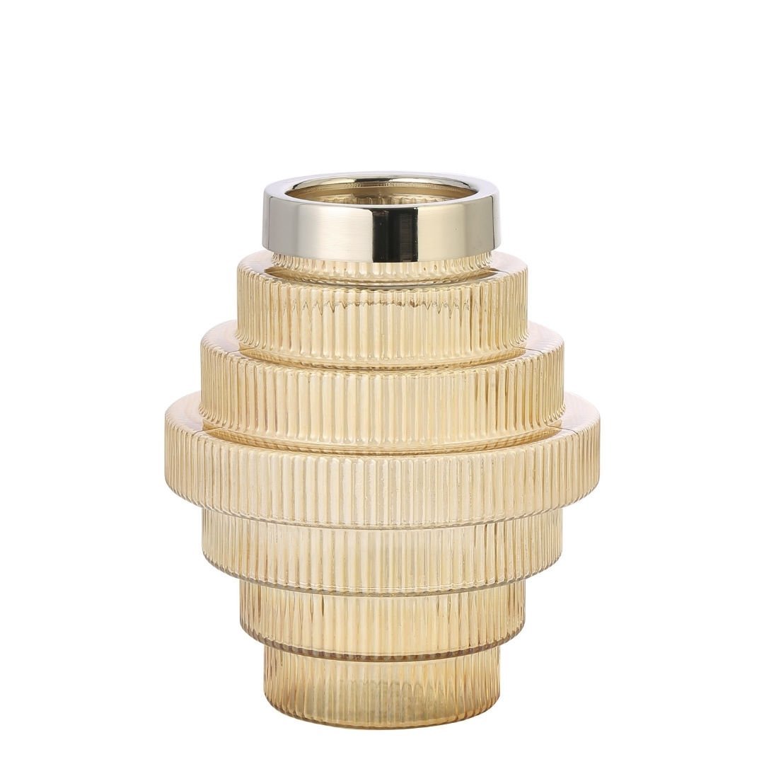 Açık Sarı Katlı Cam Vazo