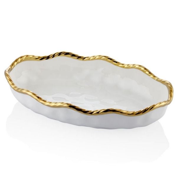 Lamedore Wave Beyaz Gold Oval Büyük Kayık Tabak