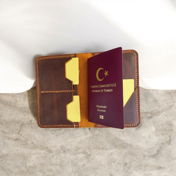 Porta | Deri Kart Bölmeli Pasaportlık - Camel