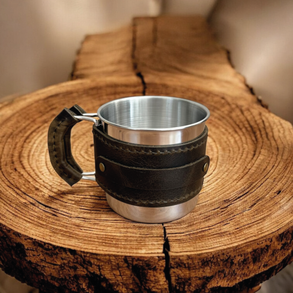 Campora | Hakiki Deri Kaplı Kamp Mug - Oliv