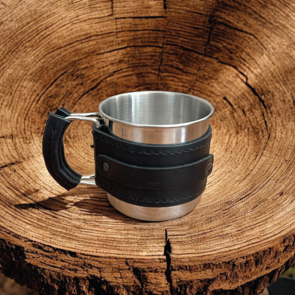 Campora | Hakiki Deri Kaplı Kamp Mug - Siyah