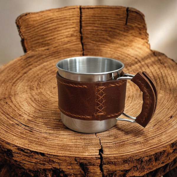 Campora | Hakiki Deri Kaplı Kamp Mug - Taba