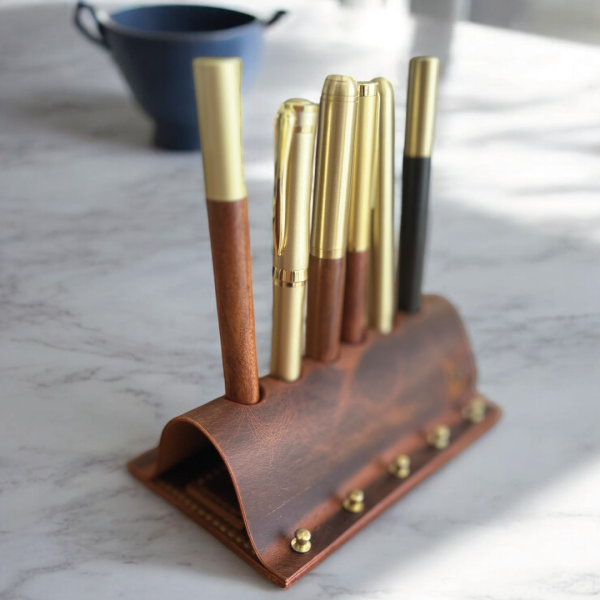 Dexon | El Yapımı Deri Masaüstü Kalemlik 6lı - Camel