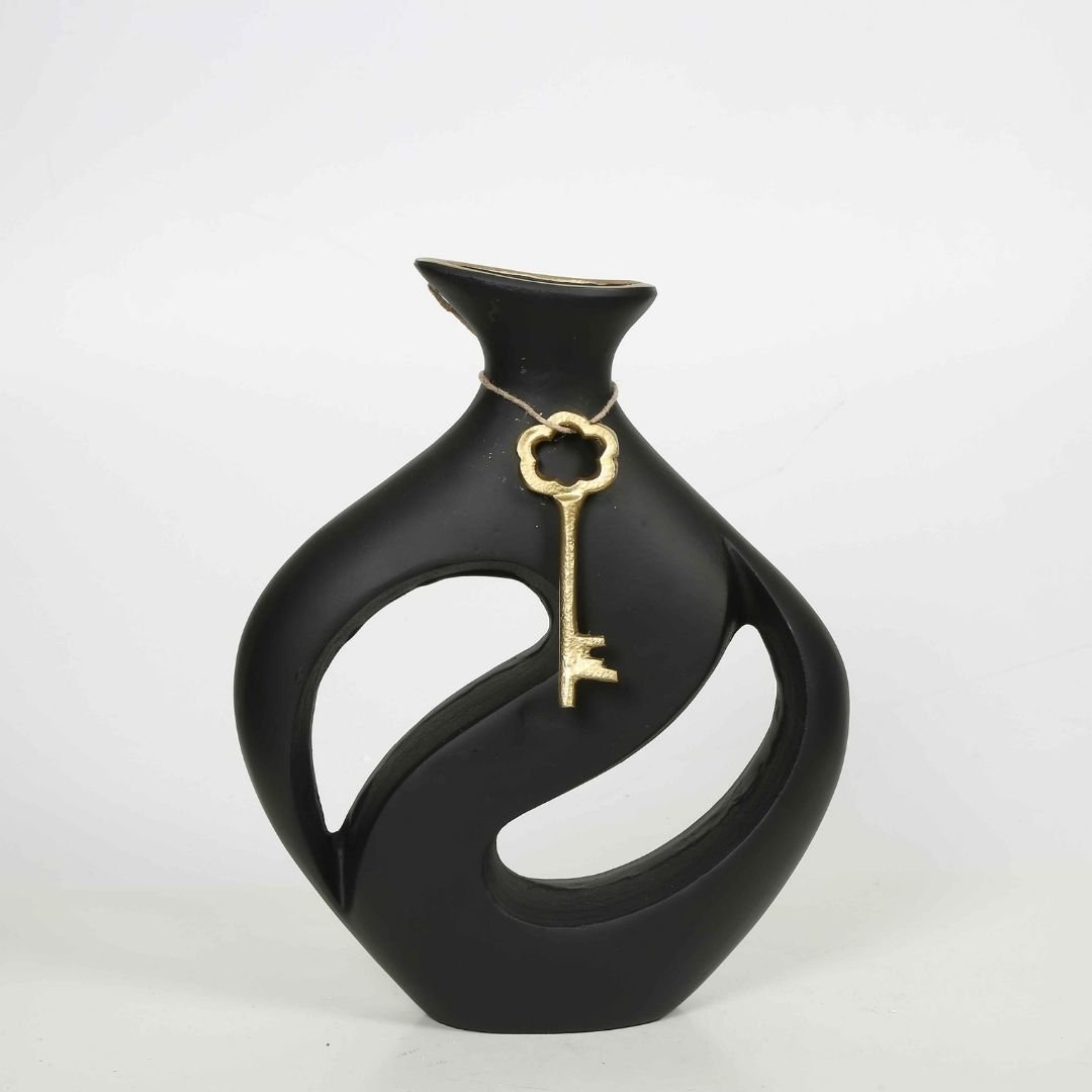 Vitale Metal Anahtar Siyah Damla Vazo 30 cm