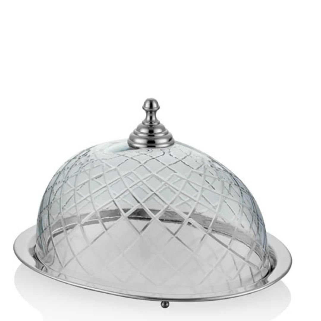 La'madore Kek Standı Cam Kapaklı Oval Sunumluk 30 cm