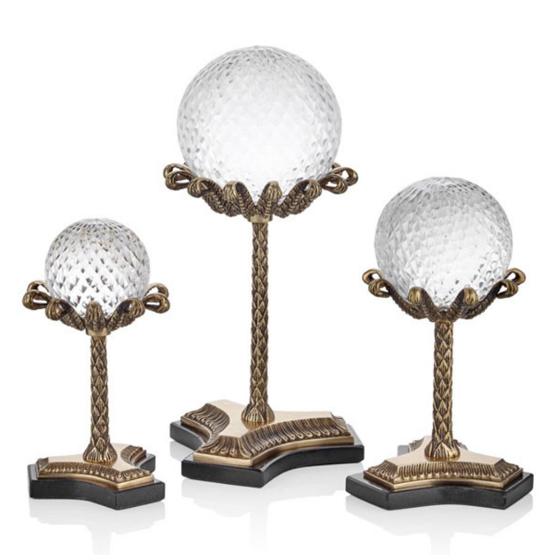Lamedore Uzun Gövdeli  Altın Renk Dekoratif  3 lü Top