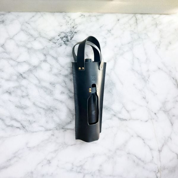 Vinoro - Deri Şarap Çantası - Siyah