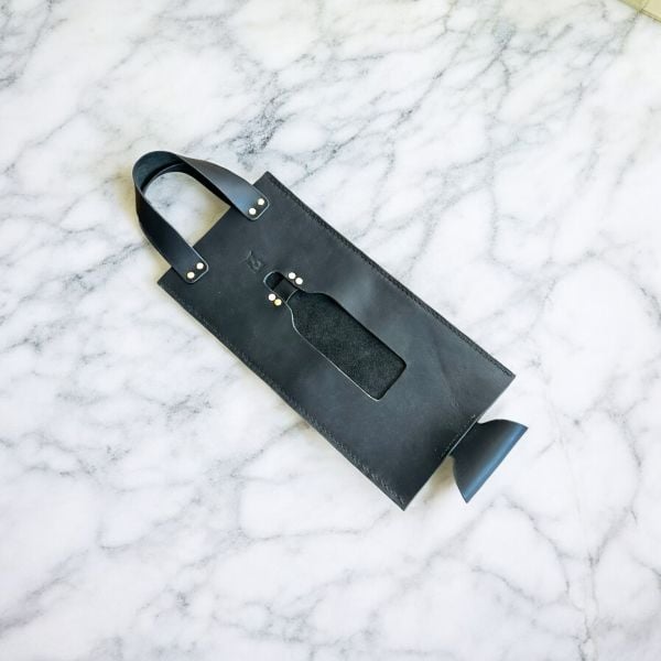 Vinoro - Deri Şarap Çantası - Siyah