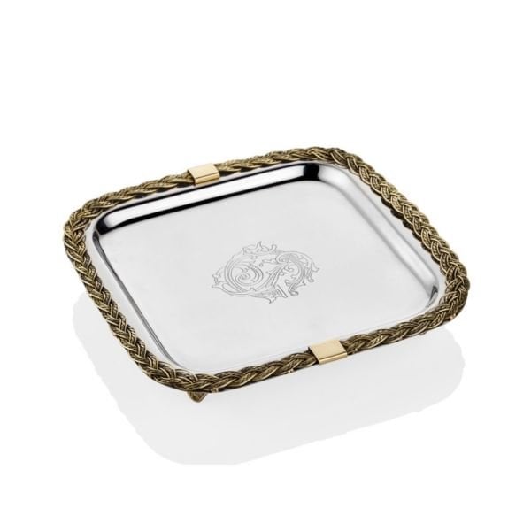 Kahve Tepsisi Blackpearl Halat Desenli  Kare