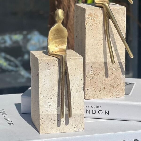 Traverten Oturan Adam 2 li Set Gold