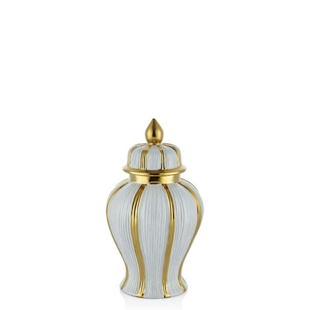 Lamedore Cizgi Desenli Beyaz Gold  Kapaklı Küp