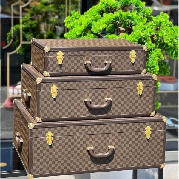 Damalı Kahve 3 Boy Bavul