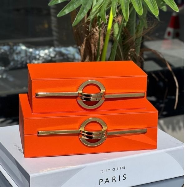 Turuncu Deri  Dekoratif Kutu Seti