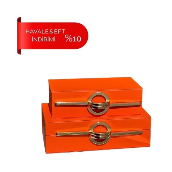 Turuncu Deri  Dekoratif Kutu Seti