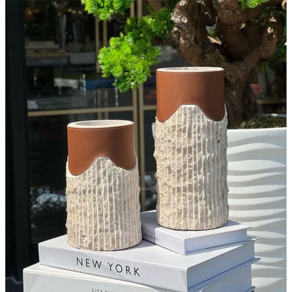 Traverten Derili Vazo Seti