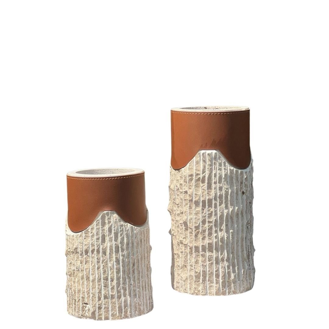 Traverten Derili Vazo Seti