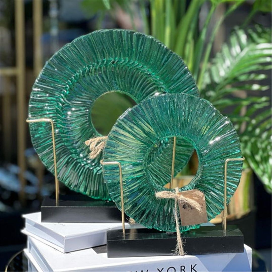 Cam  Dekor Obje 2 li Ahsap Kaideli Yeşil