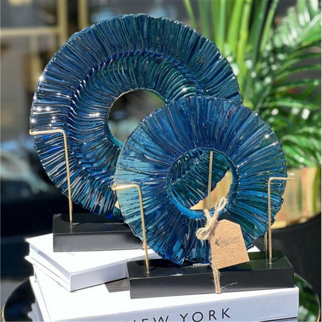 Cam  Dekor Obje 2 li Ahsap Kaideli Mavi