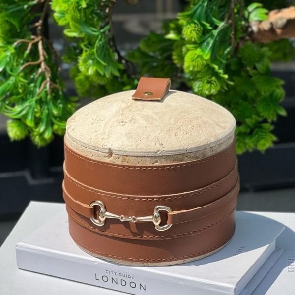 Traverten Deri Bantlı Dekoratif Kutu