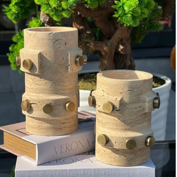 Mantar Pullu Traverten Vazo Seti