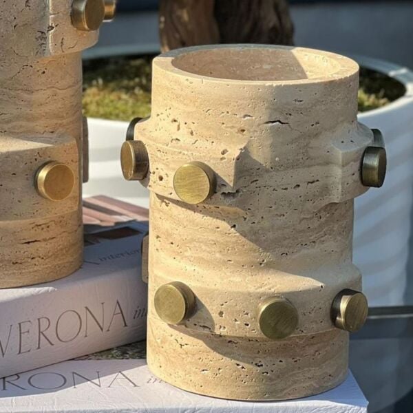 Mantar Pullu Traverten Vazo Seti