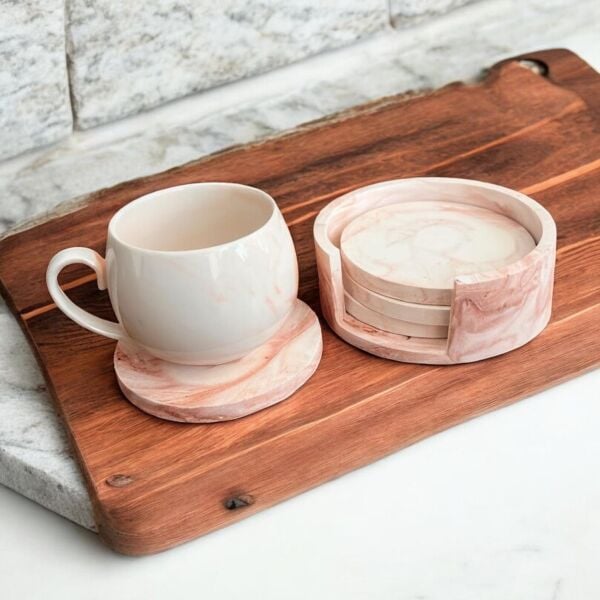 Denfix Bardak Altlığı | Turuncu Mermer Desenli