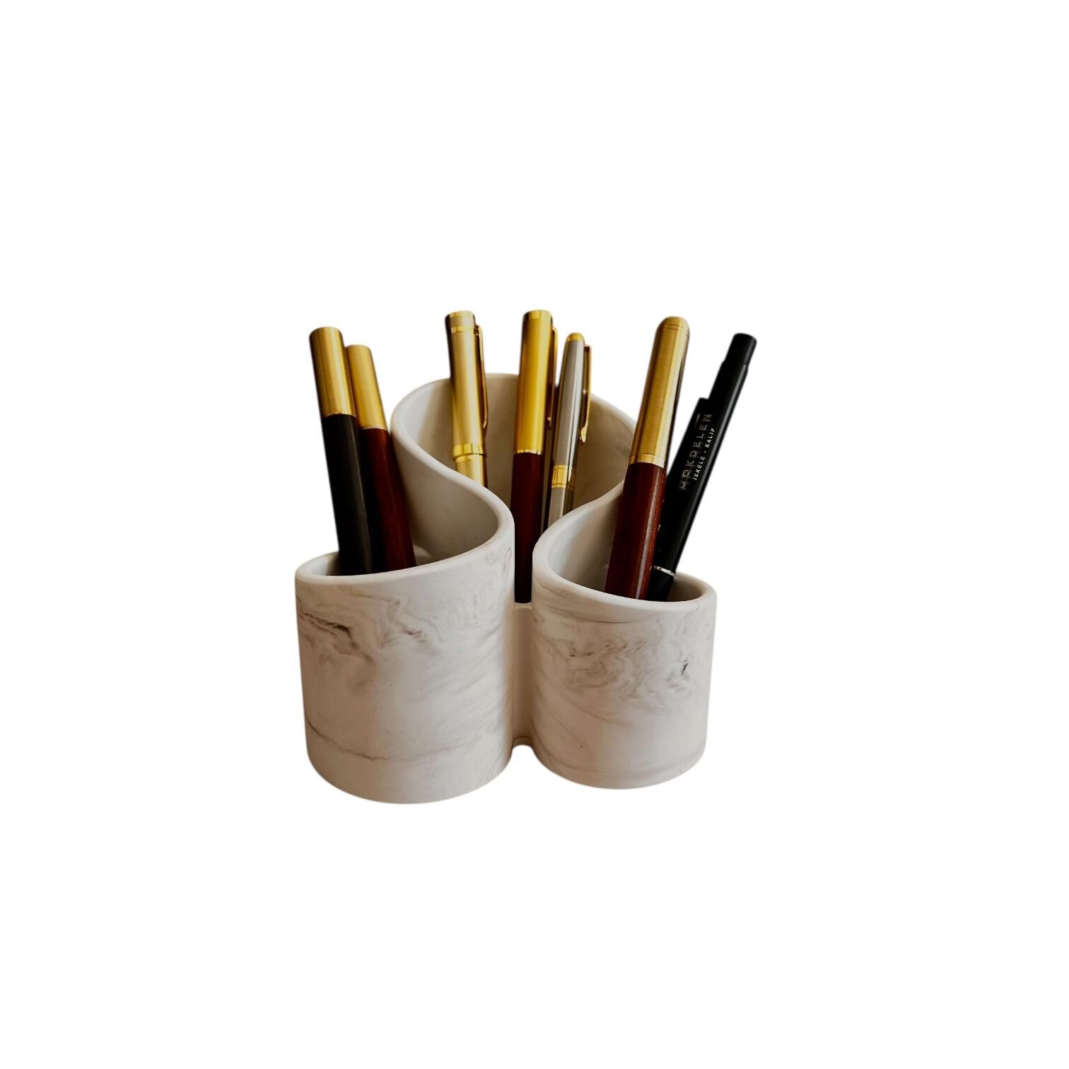 Denfix 3 Bölmeli Kalemlik | Gri Mermer Desenli