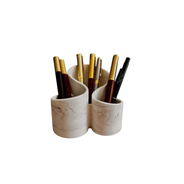 Denfix 3 Bölmeli Kalemlik | Gri Mermer Desenli