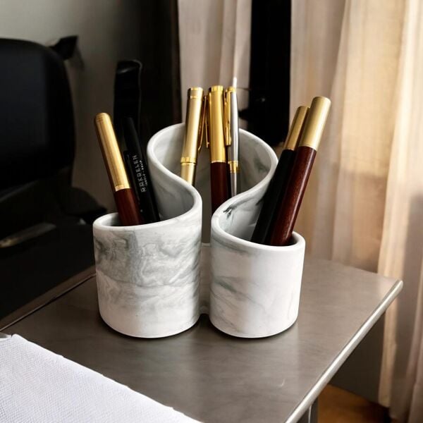 Denfix 3 Bölmeli Kalemlik | Yeşil Mermer Desenli