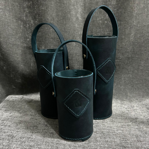 Dekoratif 3'lü Deri Kaplı Vazo - Mavi