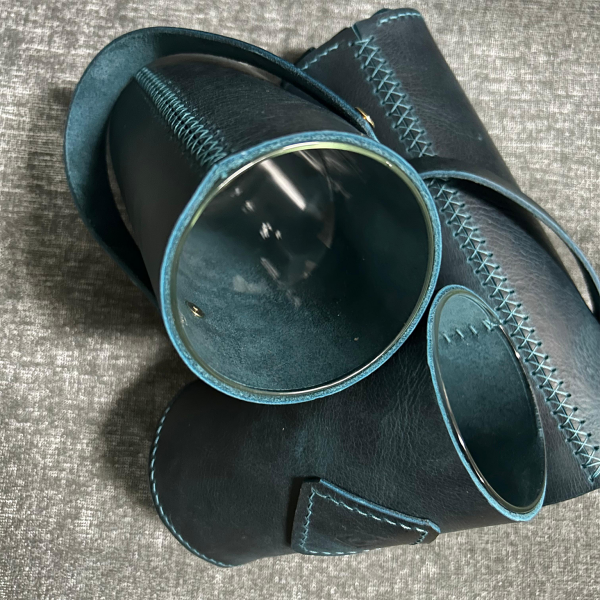 Dekoratif 3'lü Deri Kaplı Vazo - Mavi