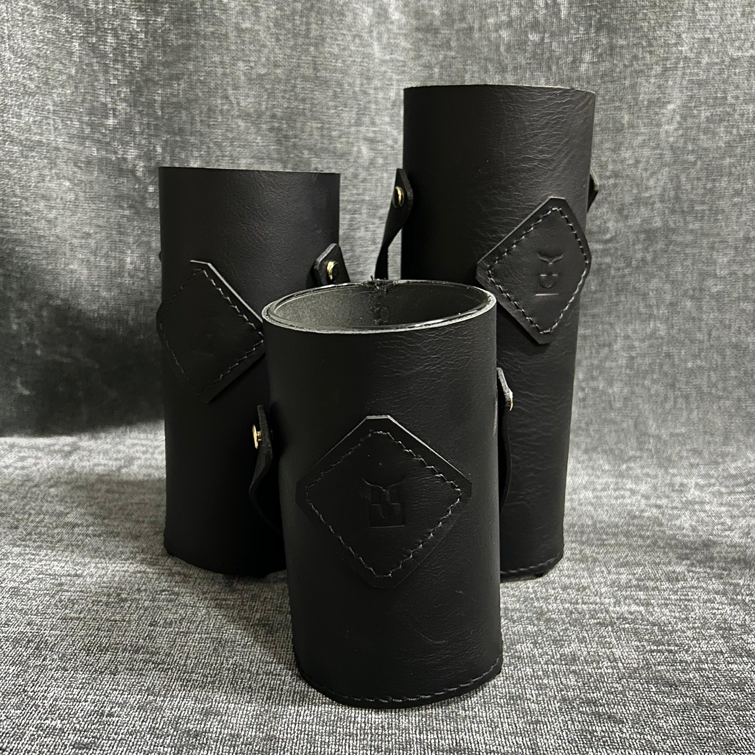 Dekoratif 3'lü Deri Kaplı Vazo - Siyah