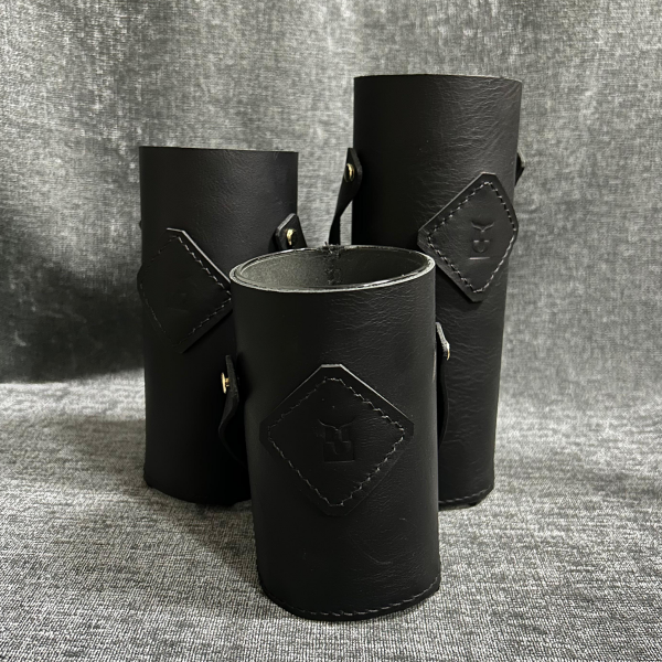 Dekoratif 3'lü Deri Kaplı Vazo - Siyah