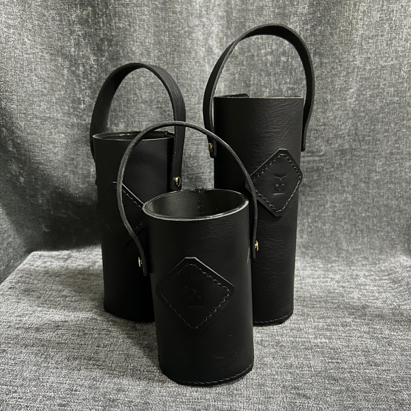 Dekoratif 3'lü Deri Kaplı Vazo - Siyah