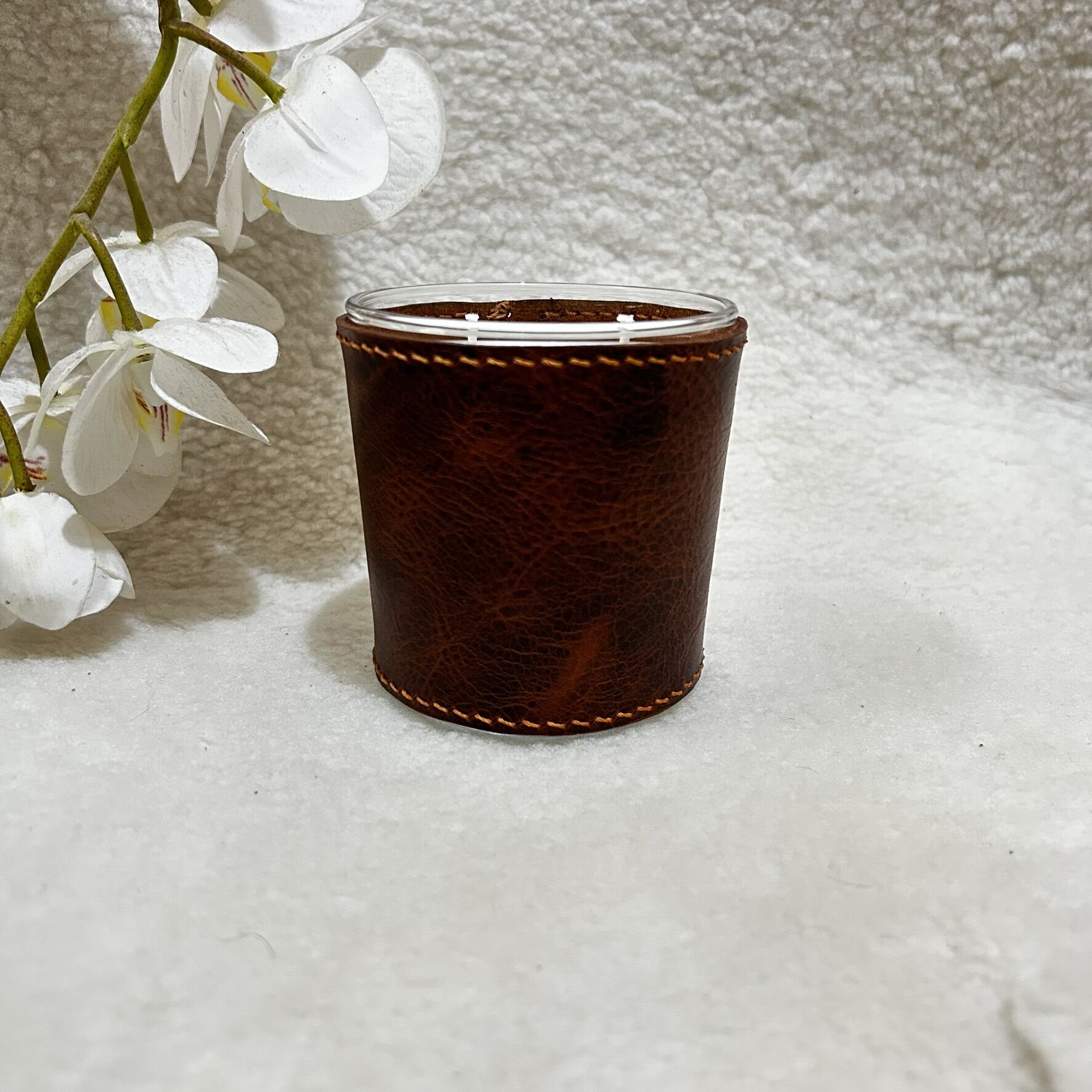 Taba Deri Kaplı Cam Mum