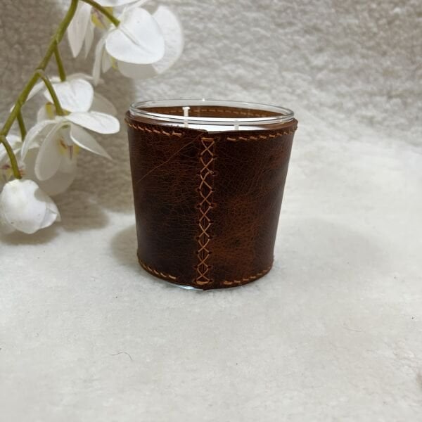 Taba Deri Kaplı Cam Mum