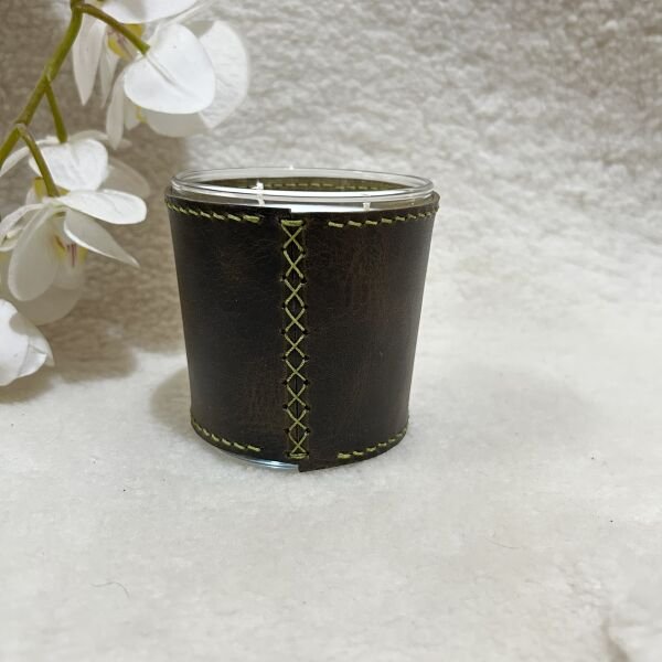 Oliv Deri Kaplı Cam Mum